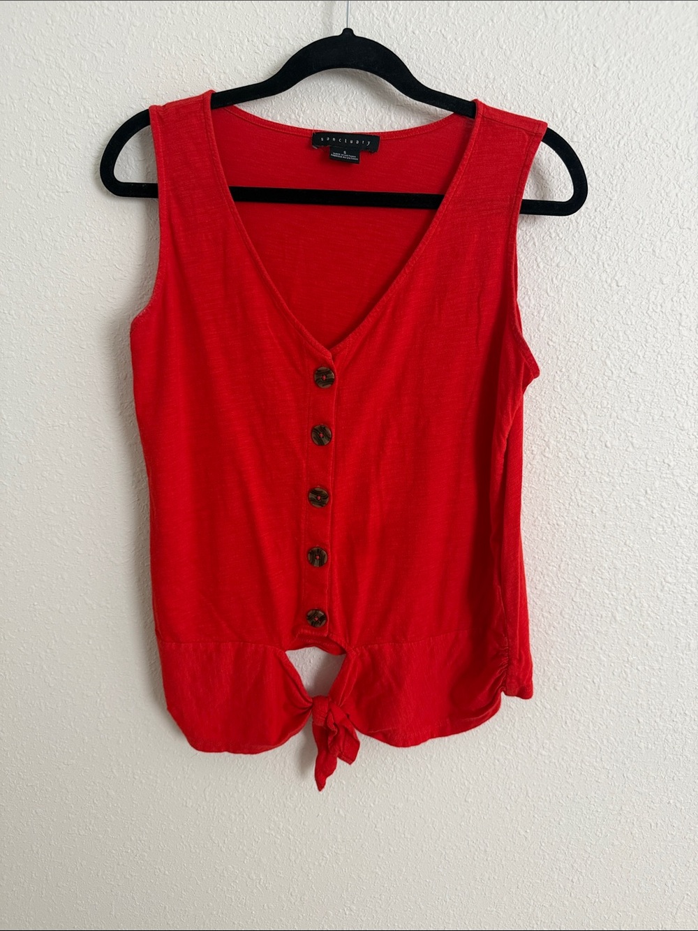 Sanctuary Red V-Neck Button Front Tie Tank